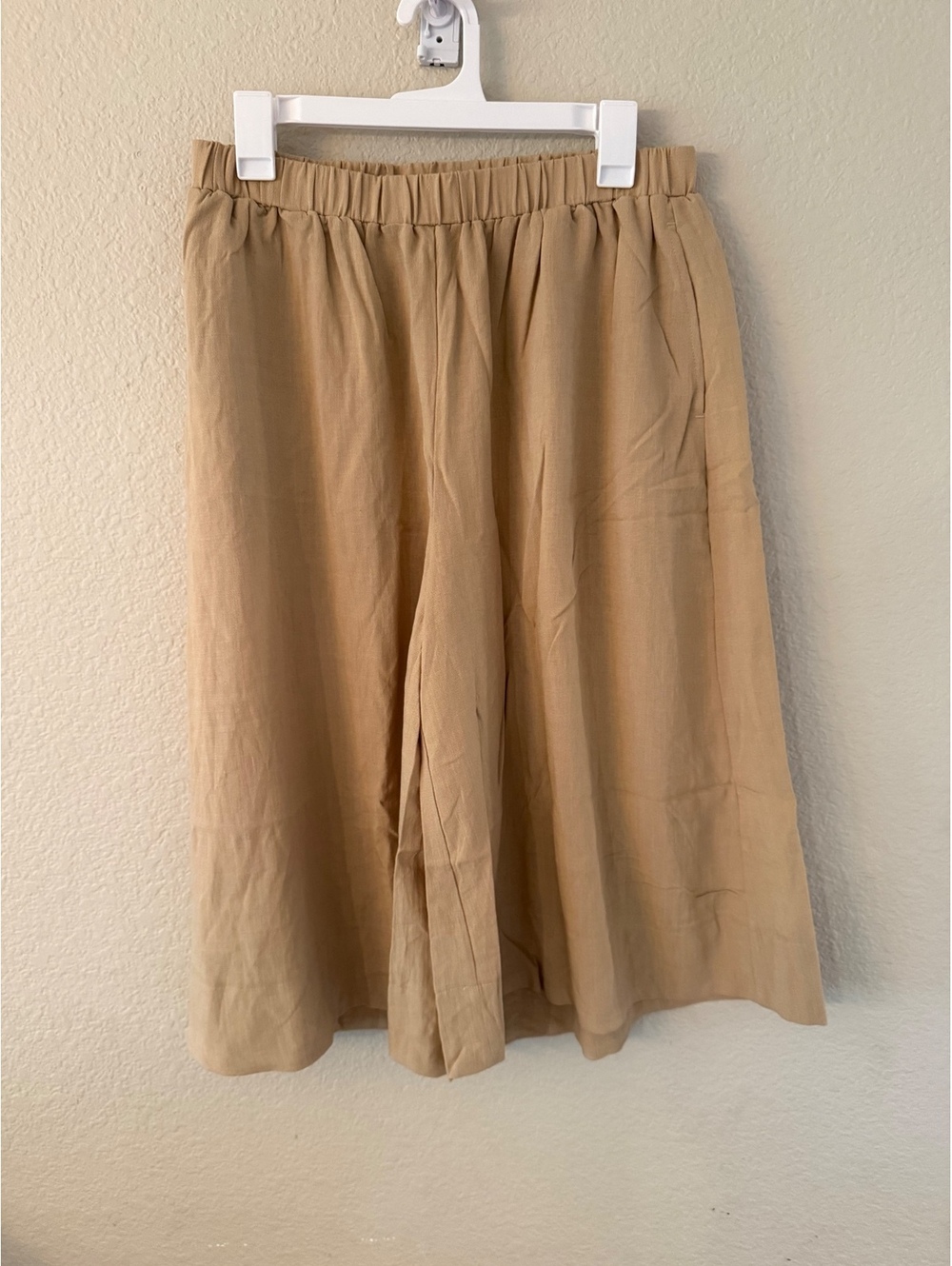 Halara Large High Waisted Wide Leg Cropped Stretch Linen Pants with Pockets